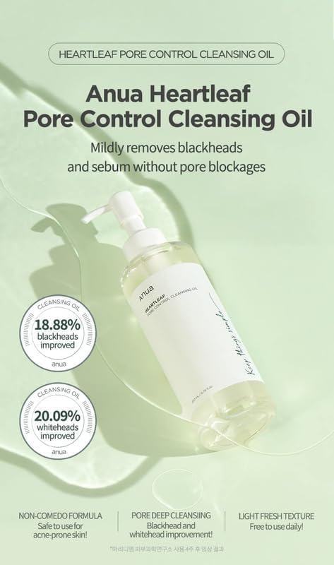 ANUA Original Heartleaf Pore Controlling Cleansing Oil Korean Facial Cleanser, Daily Blackhead Removal, 6.76 fl oz / 200 ml