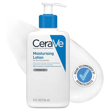 CeraVe Moisturizing Lotion 24H Body and Face Moisturizer for Normal to Dry Skin with Hyaluronic Acid and Ceramides Non-comedogenic, oil-free, Fragrance Free 8Oz, 236 ML