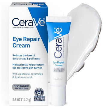 CeraVe Eye Repair Cream Under Eye Cream for Dark Circles and Puffiness, Delicate Skin Under Eye Area with Hyaluronic acid and Ceramides Non-comedogenic, Fragrance Free 0.5Oz, 14 ML