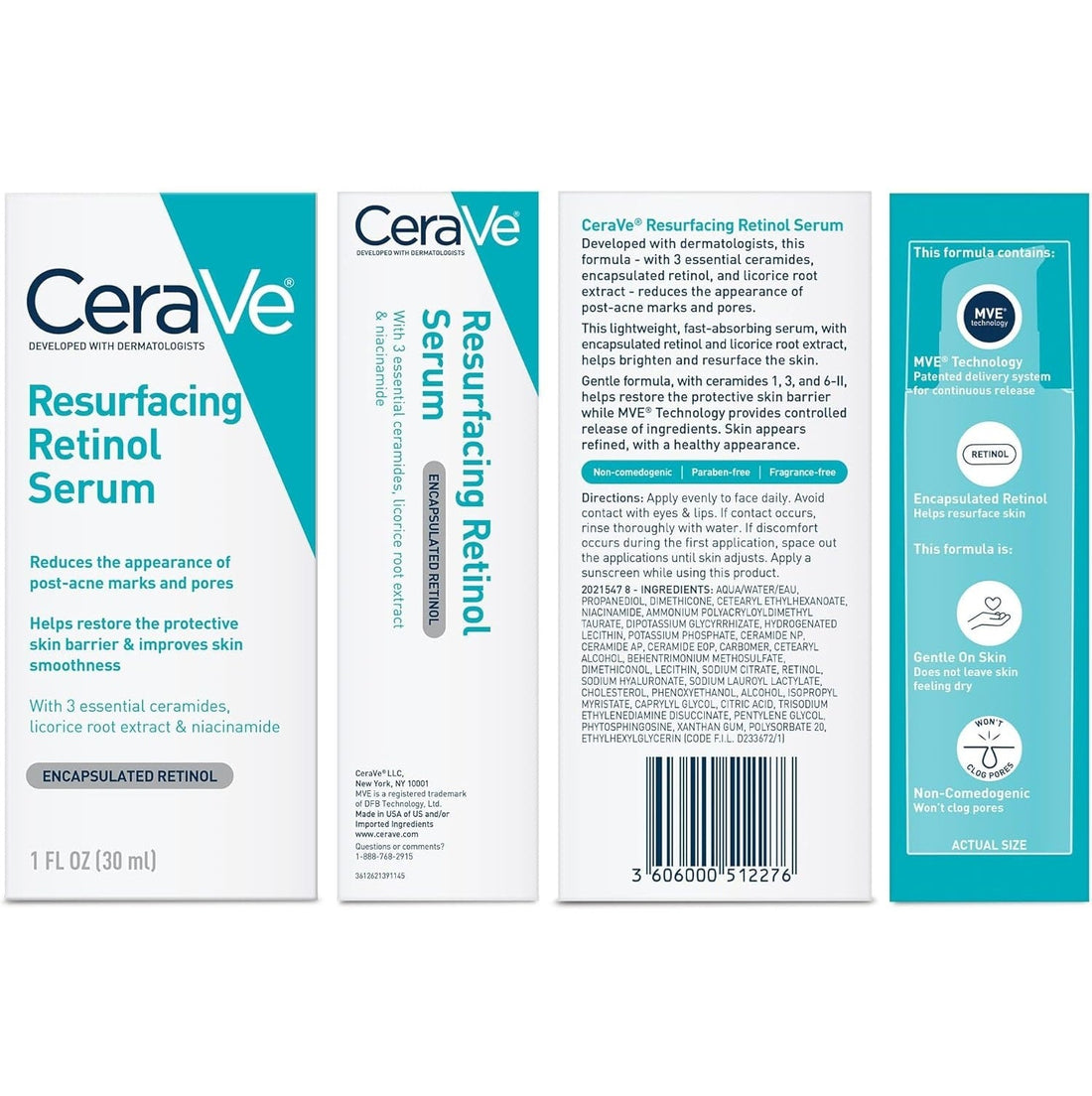 CeraVe Retinol Serum for Post-Acne Marks and Skin Texture | Pore Refining, Resurfacing, Brightening Facial Serum with Retinol | 1 Oz